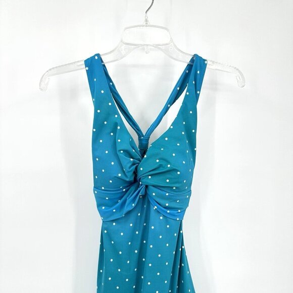 LL BEAN one piece swimsuit padded cups polka dot skirt criss cross modest 6 - Picture 2 of 11